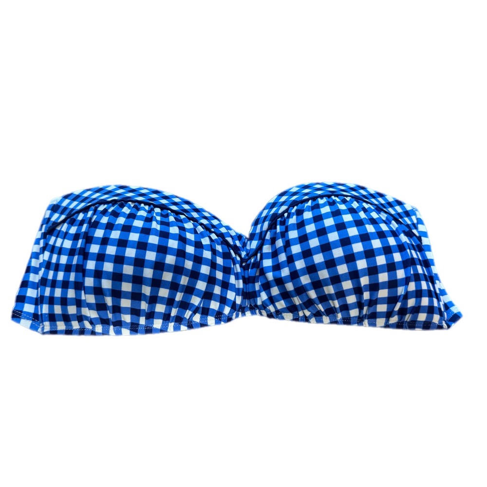 Lauren James Bikini Top Women L Blue Gingham Excellent Bandeau Ruched Strapless